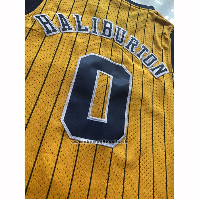 Maglia Indiana Pacers Tyrese Haliburton No 0 Mitchell & Ness 2020-21 Giallo